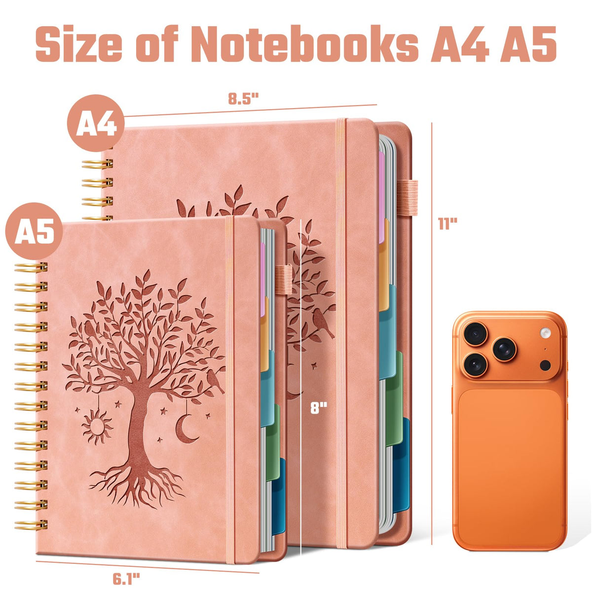 Ovesmusl Hardcover Spiral Notebook 8.5" x 11" with 5 Removable Dividers 300 Pages Leather 5 Subject Notebook College Ruled 100GSM Large Spiral Notebooks for Work Thick Lined Journal for Women, Green