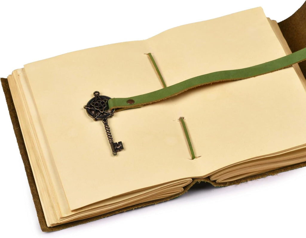 LEATHER VILLAGE Wiccan Journal Floral Pentagram, Green 7x5