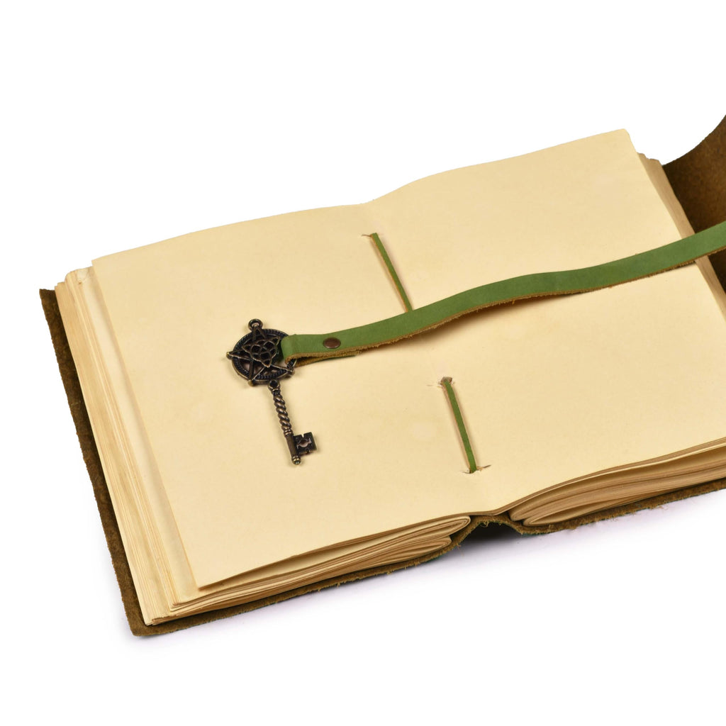 LEATHER VILLAGE Wiccan Journal Floral Pentagram, Green 7x5