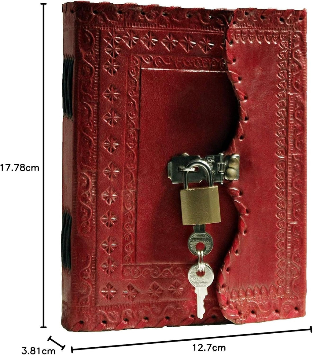 Leather Journal Large Writing Notebook - Handmade Leather Bound Vintage Journal For Women and Men with Lock And Key Gift For Art Sketchbook, Travel Diary And Notebooks To Write In 7 by 5 Inches (King Red)