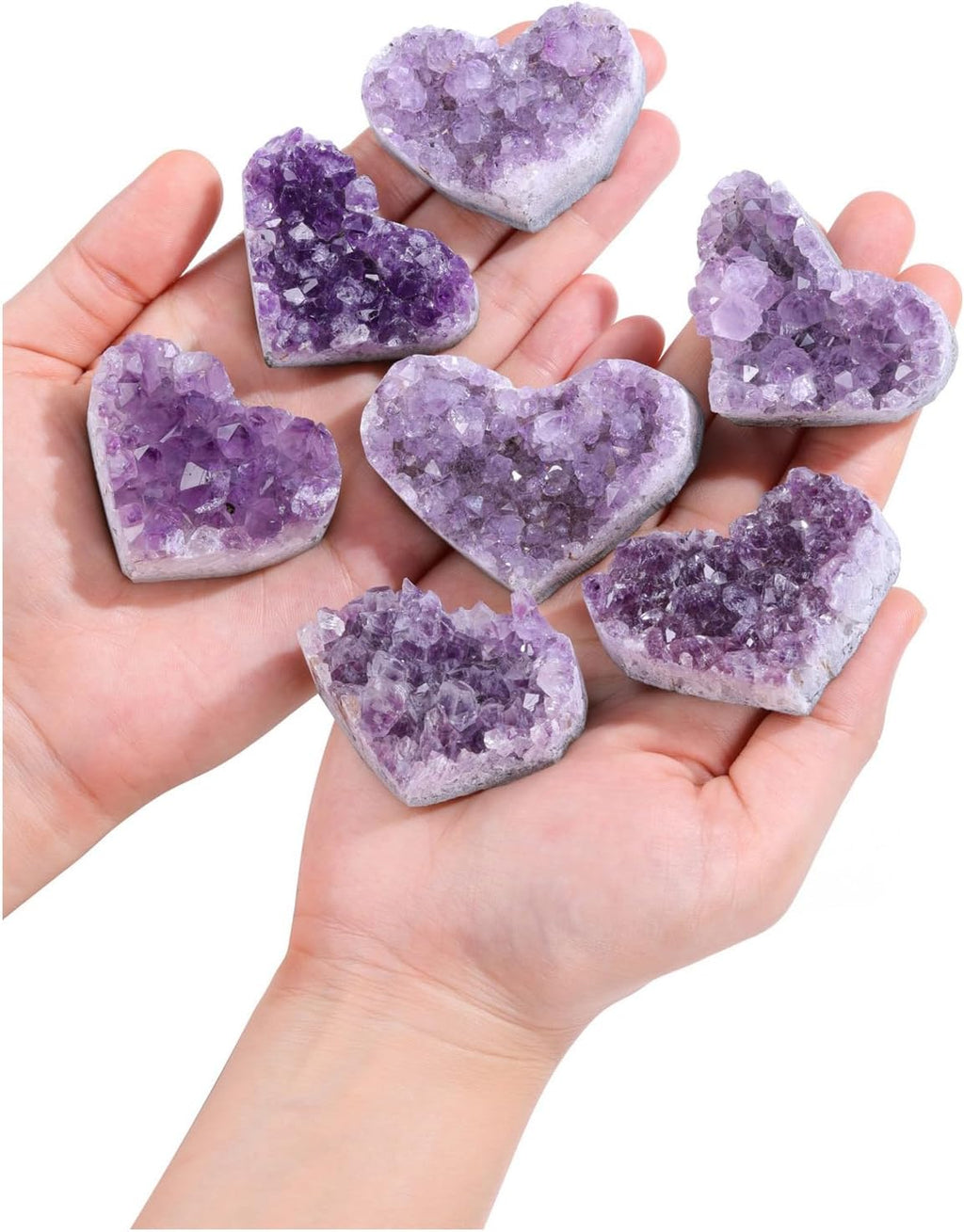 Jovivi Natural Raw Amethyst Heart Crystal Cluster Quartz Druzy, Medium
