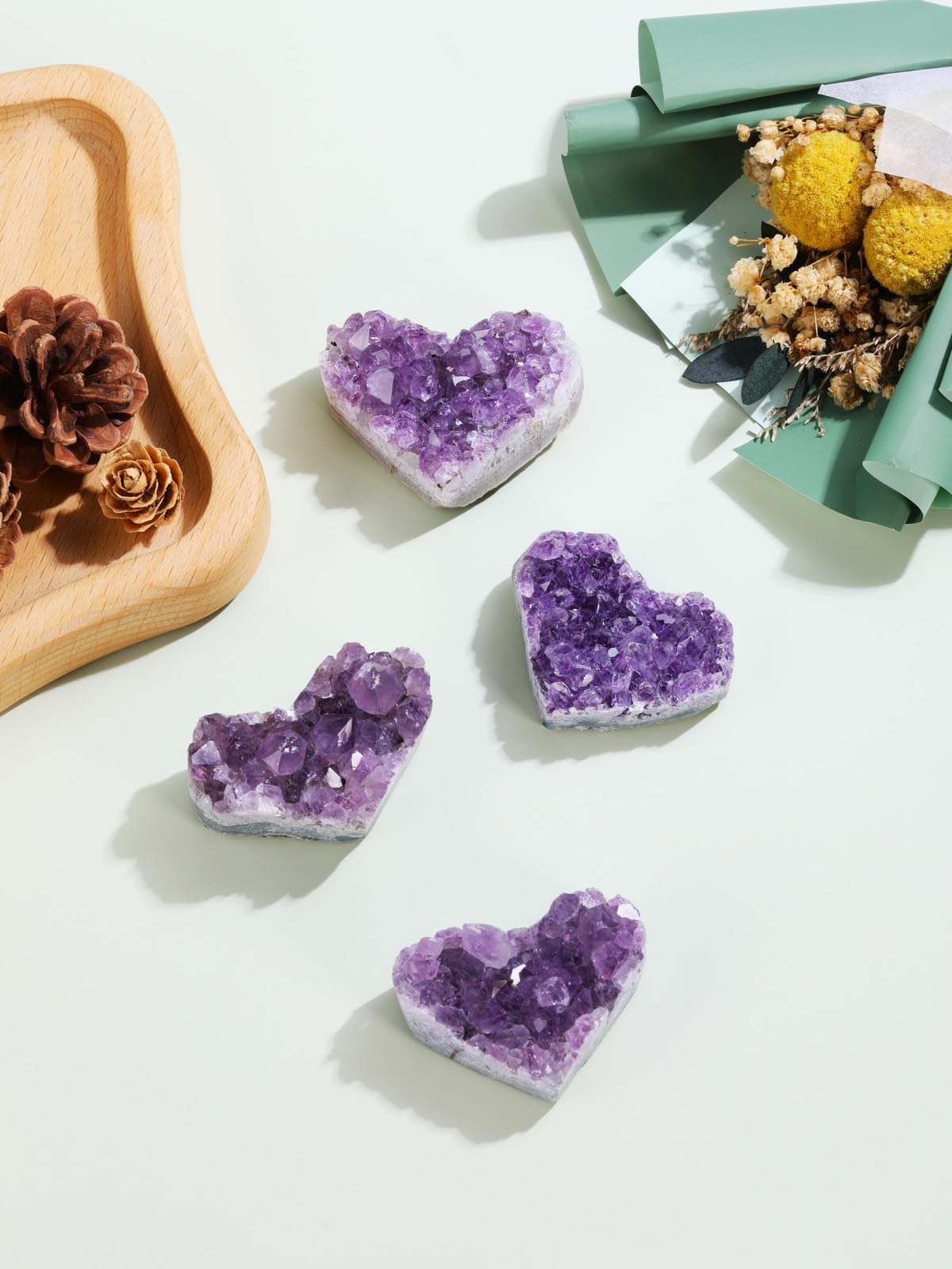 Jovivi Natural Raw Amethyst Heart Crystal Cluster Quartz Druzy, Medium