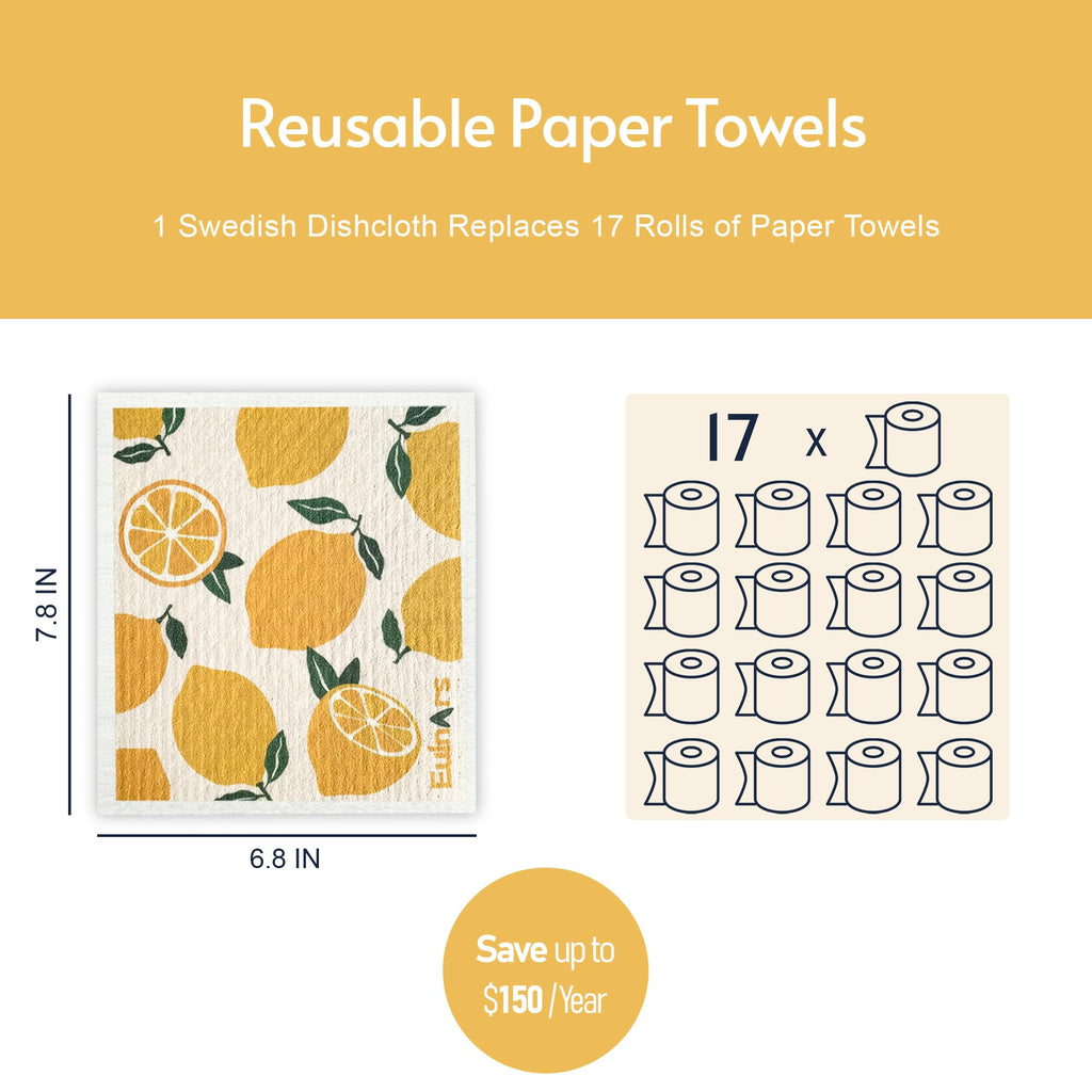 Eulnars Swedish Dish Cloth, 8 Pack Fruit Swedish Dishcloths for Kitchen, Reusable Paper Towels Washable, Biodegradable, Non-Scratch Cellulose Sponge Cloths, No Odor