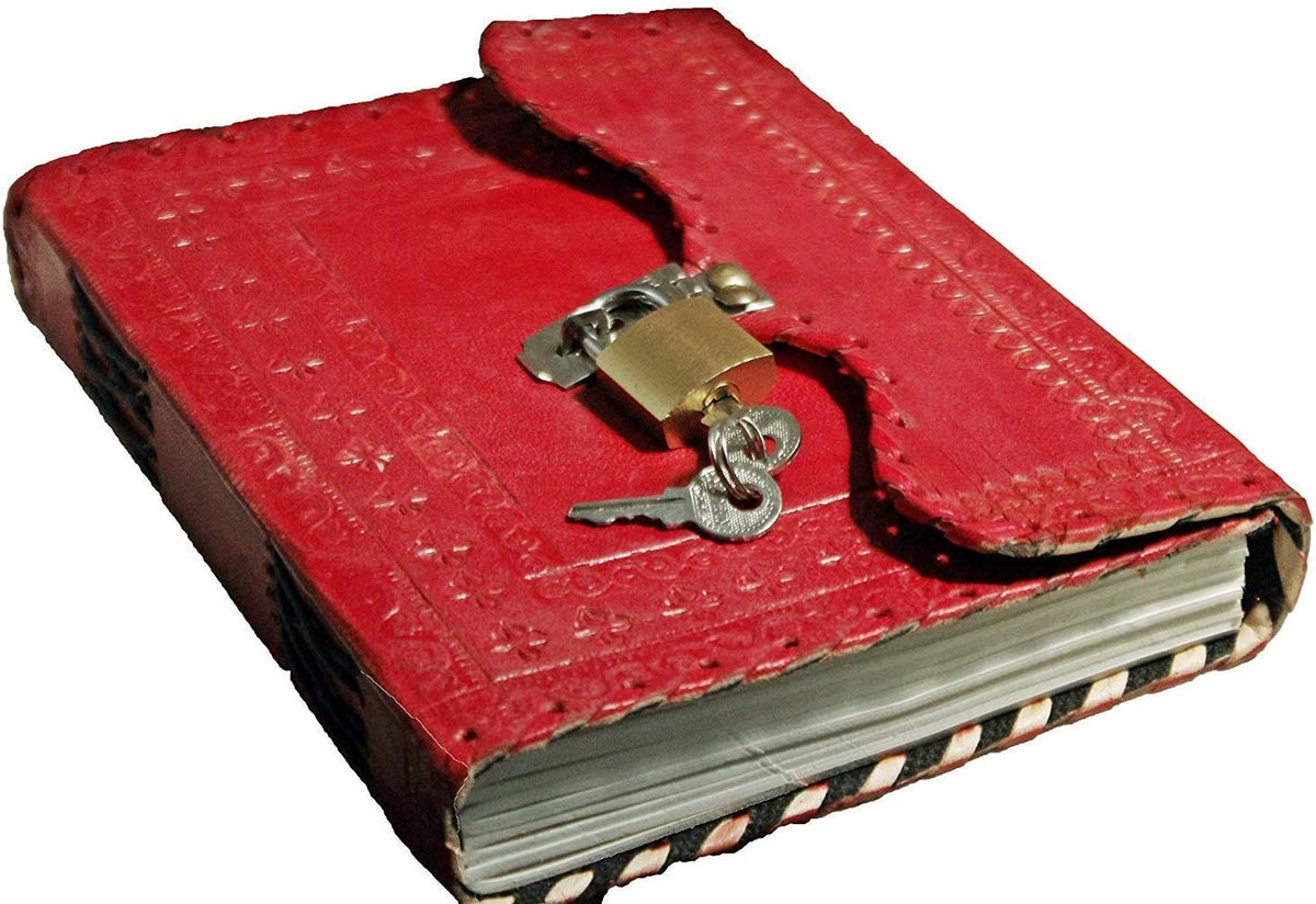 Leather Journal Large Writing Notebook - Handmade Leather Bound Vintage Journal For Women and Men with Lock And Key Gift For Art Sketchbook, Travel Diary And Notebooks To Write In 7 by 5 Inches (King Red)