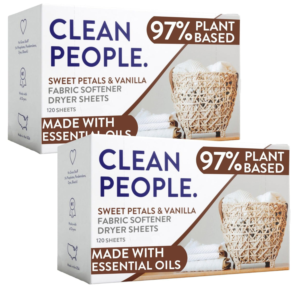 The Clean People Fabric Softener Sheets - Dryer Sheets - Softens & Removes Static Cling - Vegan Laundry Softener With Essential Oils - Fresh Scent, 120 Pack