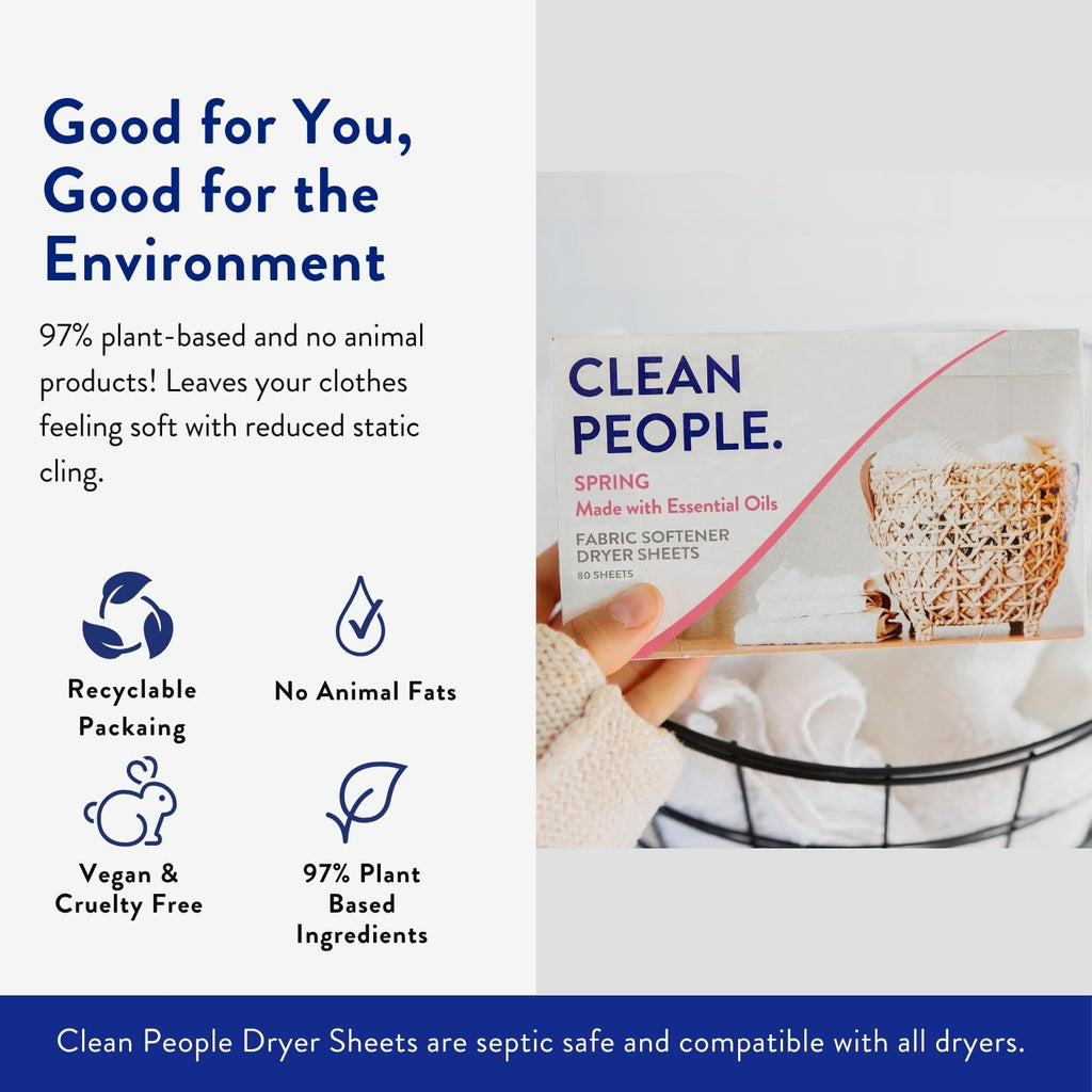 The Clean People Fabric Softener Sheets - Dryer Sheets - Softens & Removes Static Cling - Vegan Laundry Softener With Essential Oils - Fresh Scent, 120 Pack
