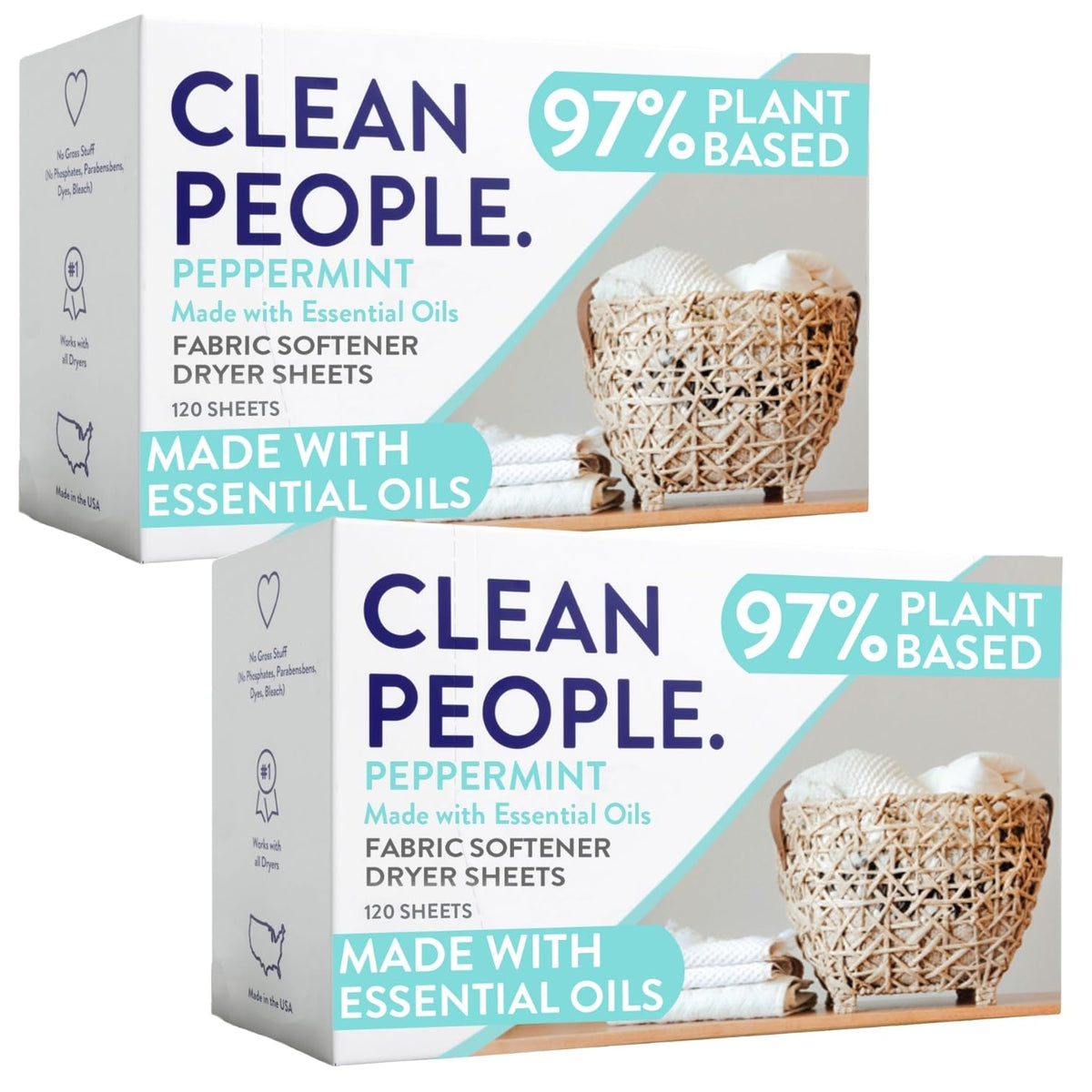 The Clean People Fabric Softener Sheets - Dryer Sheets - Softens & Removes Static Cling - Vegan Laundry Softener With Essential Oils - Fresh Scent, 120 Pack