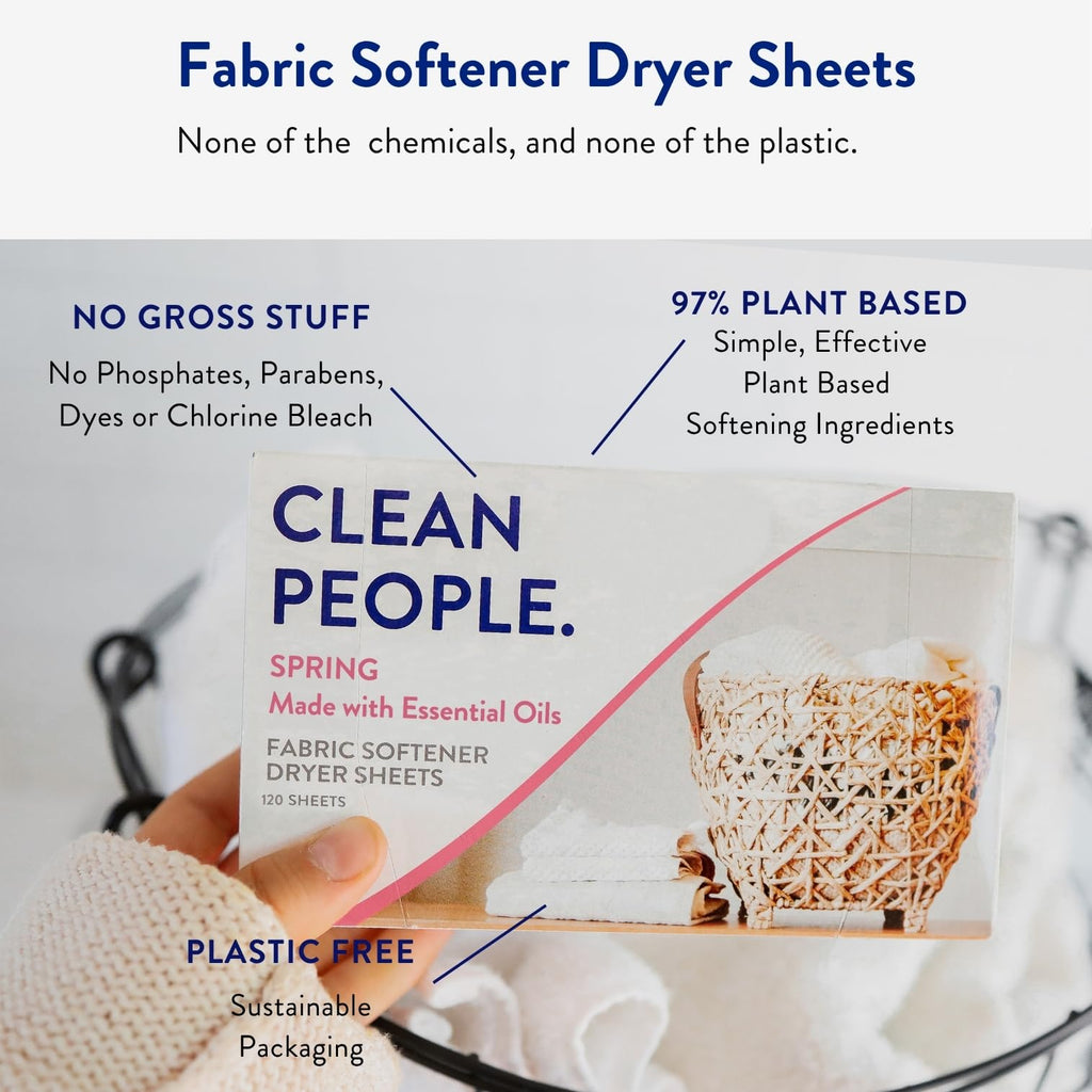 The Clean People Fabric Softener Sheets - Dryer Sheets - Softens & Removes Static Cling - Vegan Laundry Softener With Essential Oils - Fresh Scent, 120 Pack