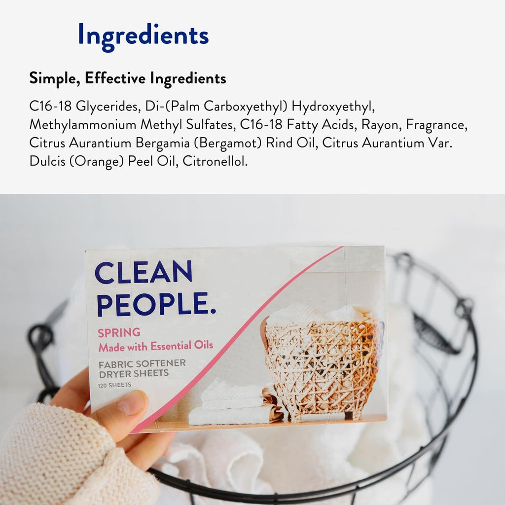 The Clean People Fabric Softener Sheets - Dryer Sheets - Softens & Removes Static Cling - Vegan Laundry Softener With Essential Oils - Fresh Scent, 120 Pack