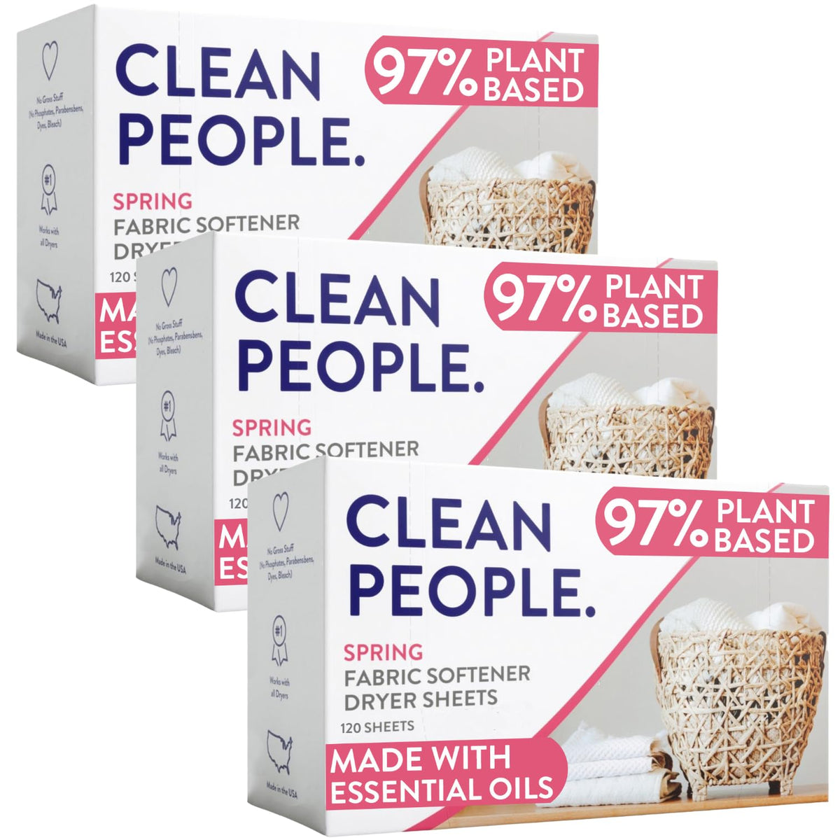 The Clean People Fabric Softener Sheets - Dryer Sheets - Softens & Removes Static Cling - Vegan Laundry Softener With Essential Oils - Fresh Scent, 120 Pack