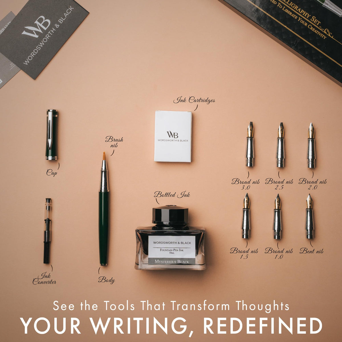 Wordsworth & Black Luxury Calligraphy Pen Set for Writing, 6 Nibs, Rainbow