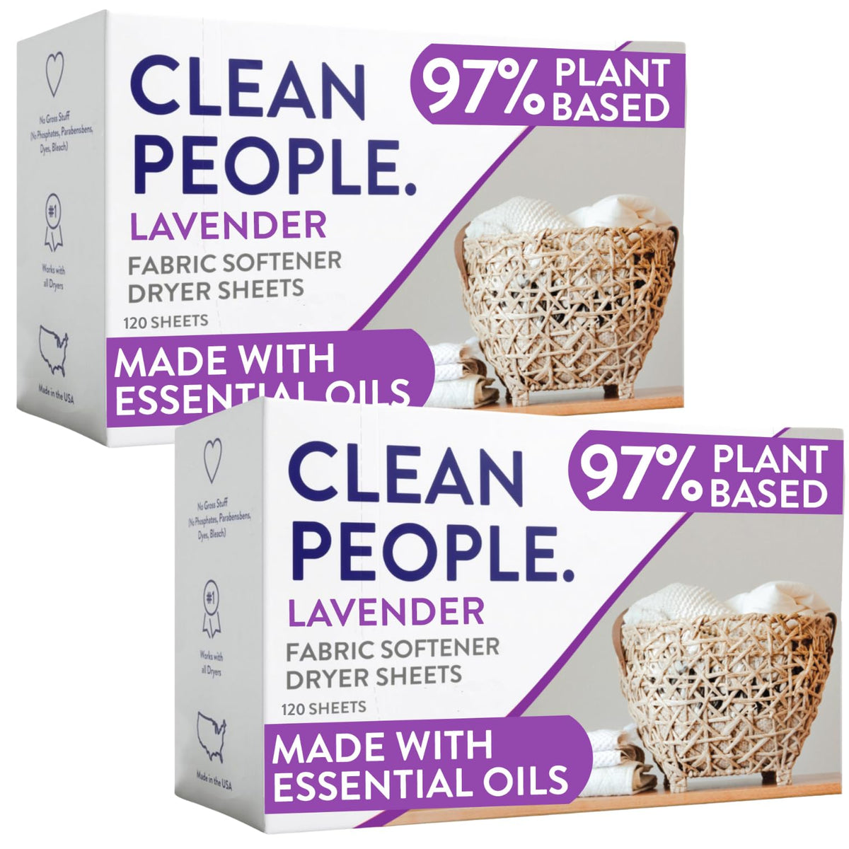 The Clean People Fabric Softener Sheets - Dryer Sheets - Softens & Removes Static Cling - Vegan Laundry Softener With Essential Oils - Fresh Scent, 120 Pack