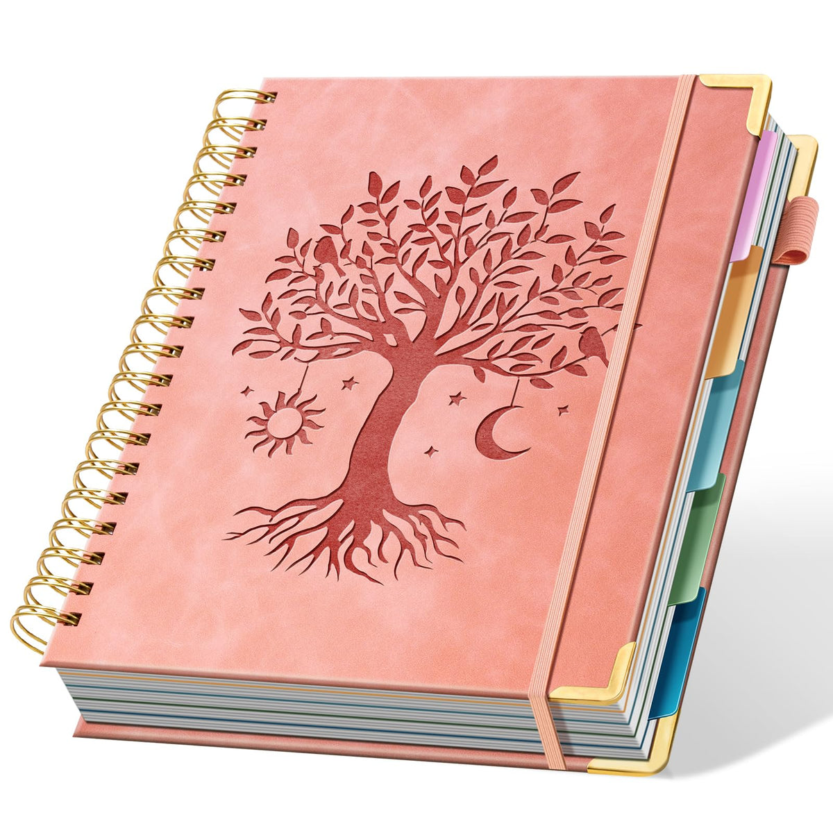 Ovesmusl Hardcover Spiral Notebook 8.5" x 11" with 5 Removable Dividers 300 Pages Leather 5 Subject Notebook College Ruled 100GSM Large Spiral Notebooks for Work Thick Lined Journal for Women, Green