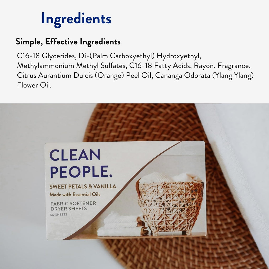 The Clean People Fabric Softener Sheets - Dryer Sheets - Softens & Removes Static Cling - Vegan Laundry Softener With Essential Oils - Fresh Scent, 120 Pack