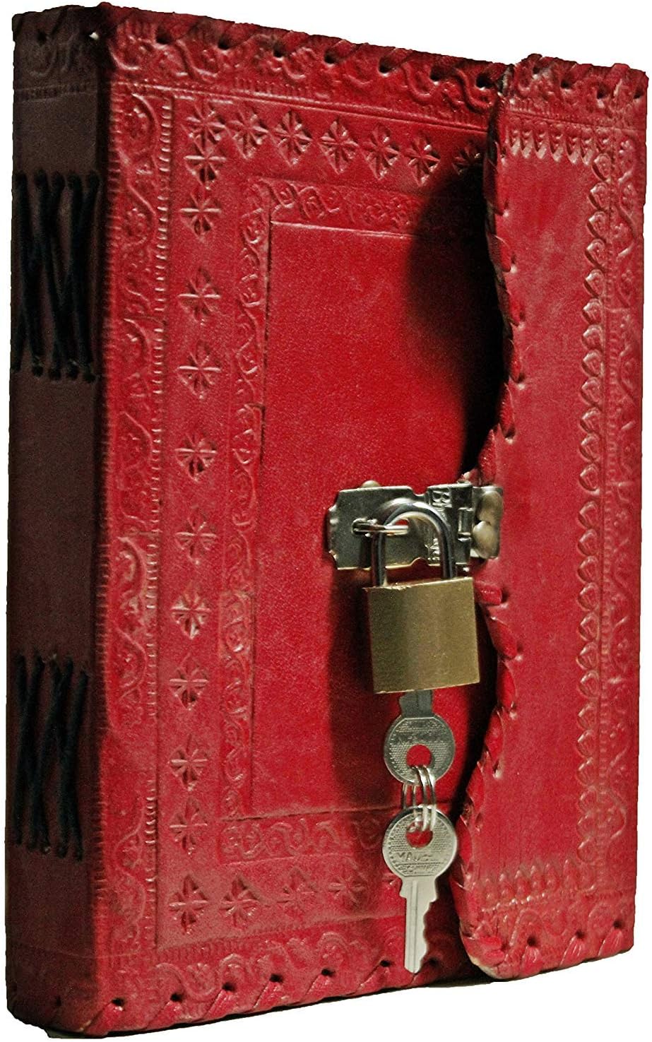 Leather Journal Large Writing Notebook - Handmade Leather Bound Vintage Journal For Women and Men with Lock And Key Gift For Art Sketchbook, Travel Diary And Notebooks To Write In 7 by 5 Inches (King Red)
