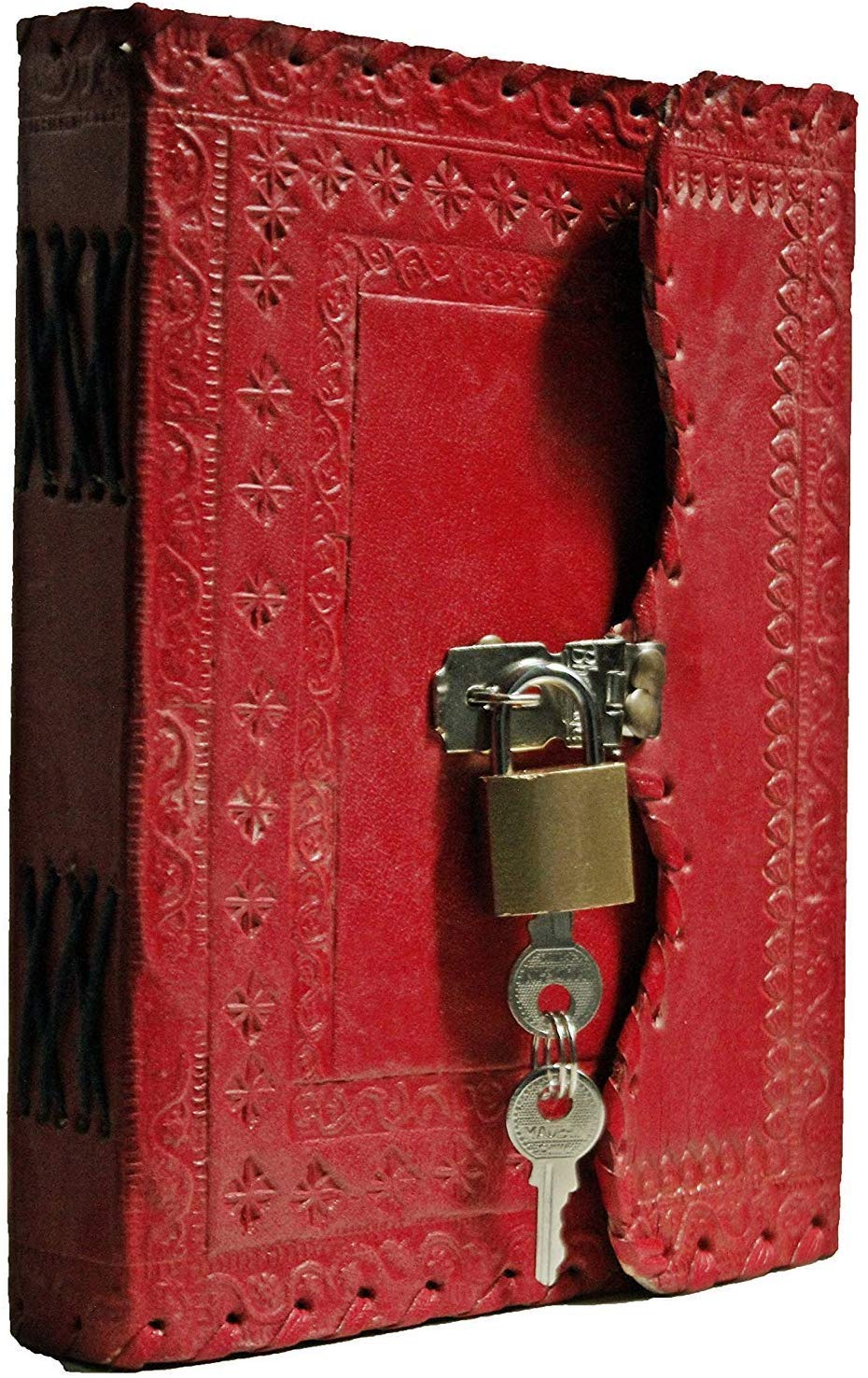 Leather Journal Large Writing Notebook - Handmade Leather Bound Vintage Journal For Women and Men with Lock And Key Gift For Art Sketchbook, Travel Diary And Notebooks To Write In 7 by 5 Inches (King Red)