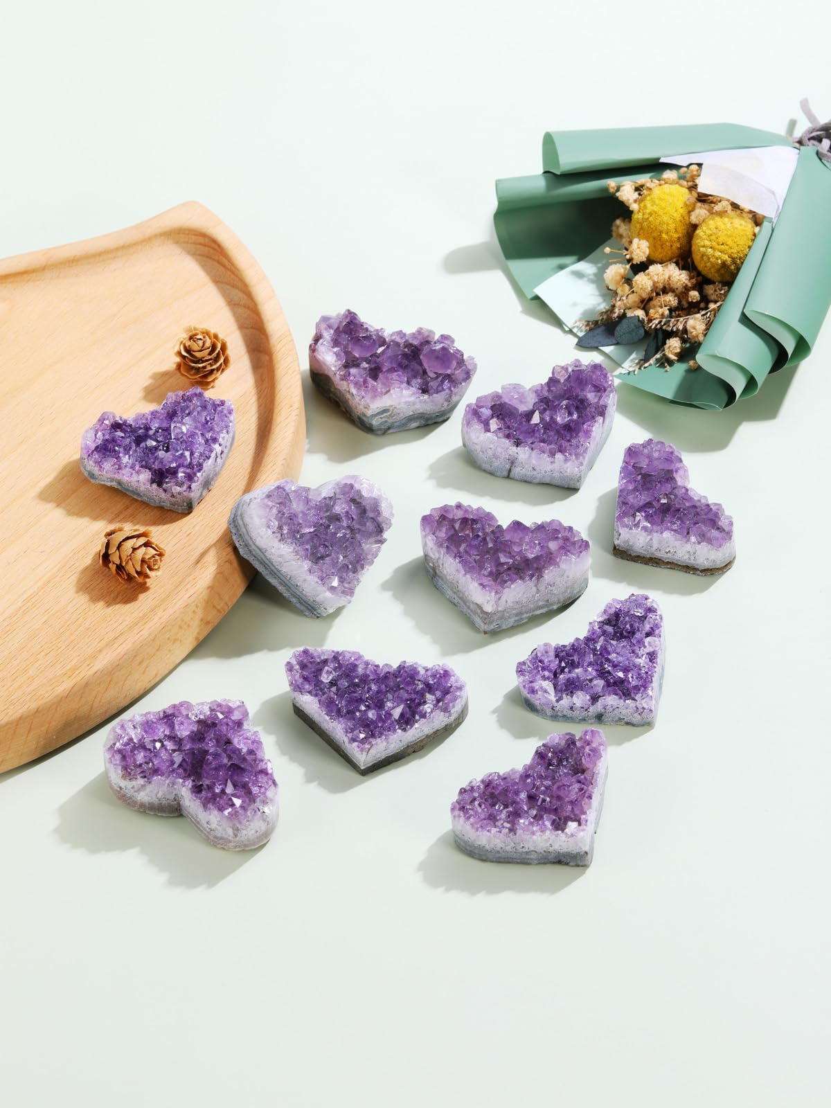 Jovivi Natural Raw Amethyst Heart Crystal Cluster Quartz Druzy, Medium