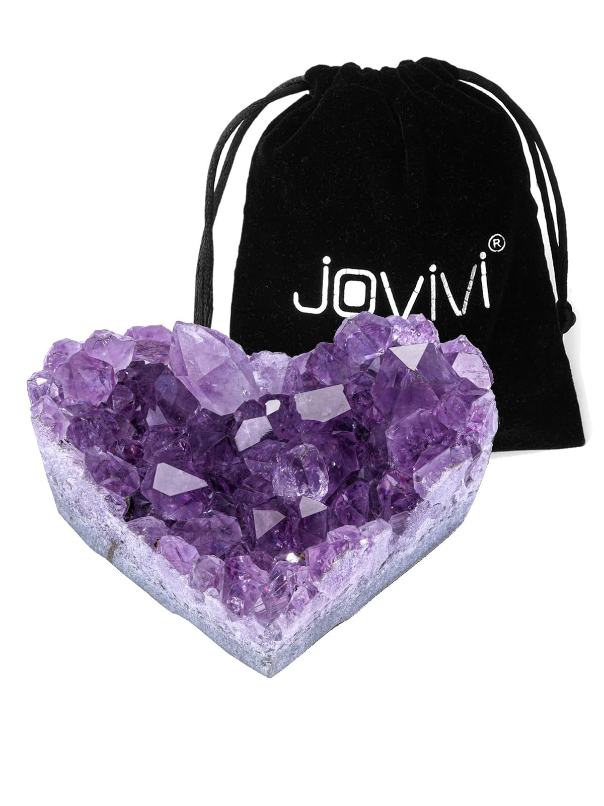 Jovivi Natural Raw Amethyst Heart Crystal Cluster Quartz Druzy, Medium