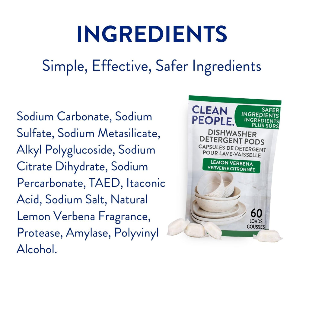 Clean People All Natural Dishwasher Pods - Cuts Grease & Rinses Sparkling Clean - Residue-Free - Phosphate Free Dishwashing Pods - Fragrance Free, 60 Pack