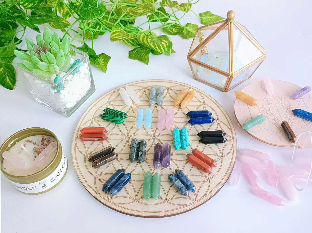20PCS Lapis Lazuli Healing Crystals Wands Polished Natural Hexagonal Pointed Stones Reiki Energy Crystal Set Meditation Crystal Grid