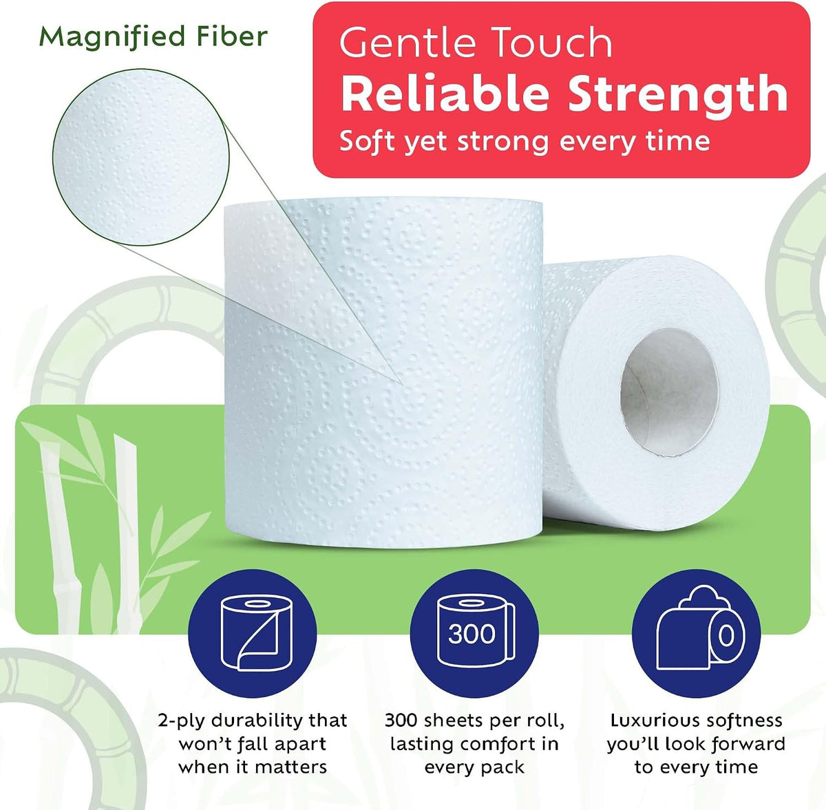 Bamboo Toilet Paper, Septic Safe 2 Ply 300 Sheets Per Roll,  RV Safe, Eco-Friendly Proudly Made in Canada