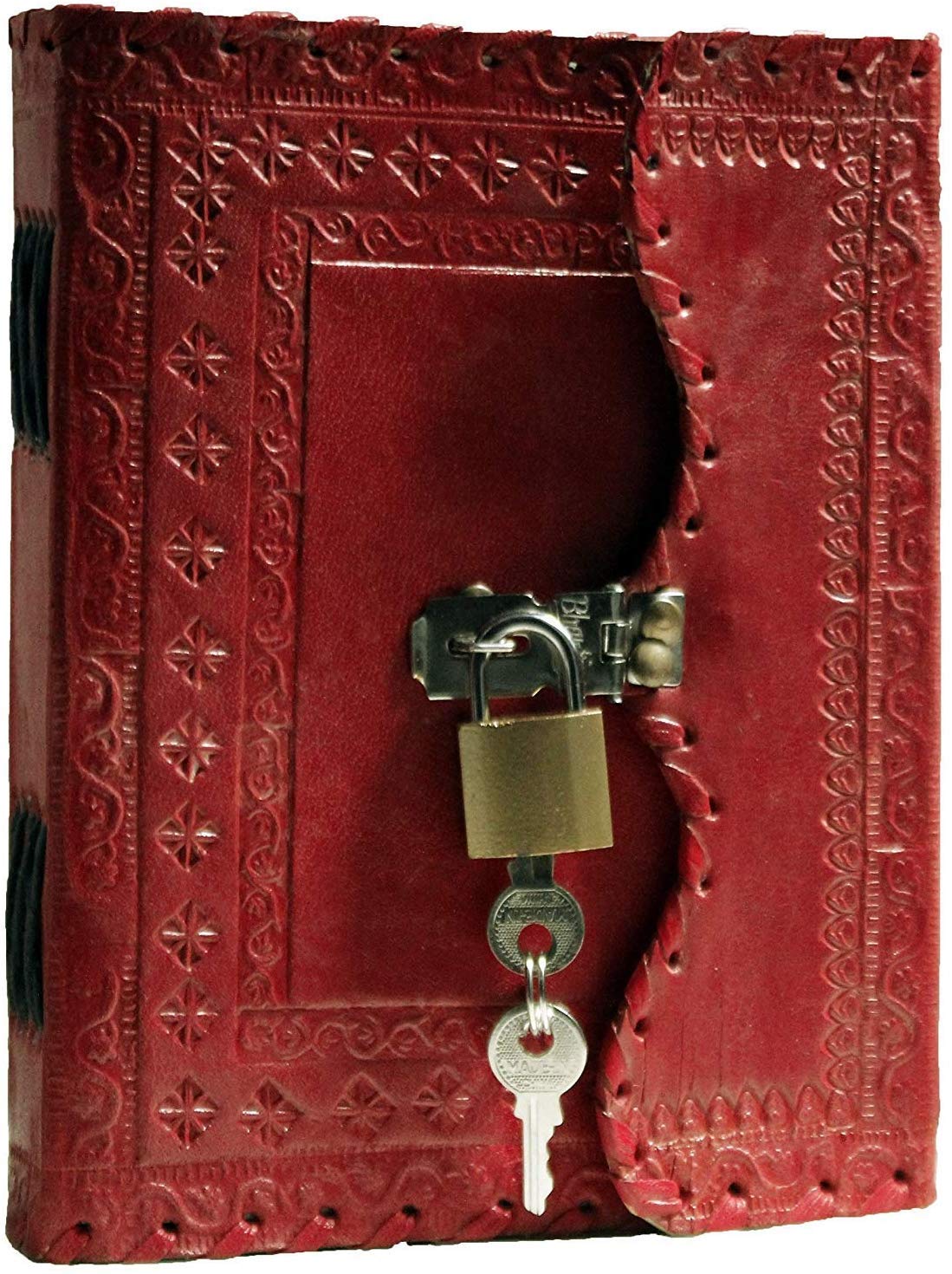 Leather Journal Large Writing Notebook - Handmade Leather Bound Vintage Journal For Women and Men with Lock And Key Gift For Art Sketchbook, Travel Diary And Notebooks To Write In 7 by 5 Inches (King Red)