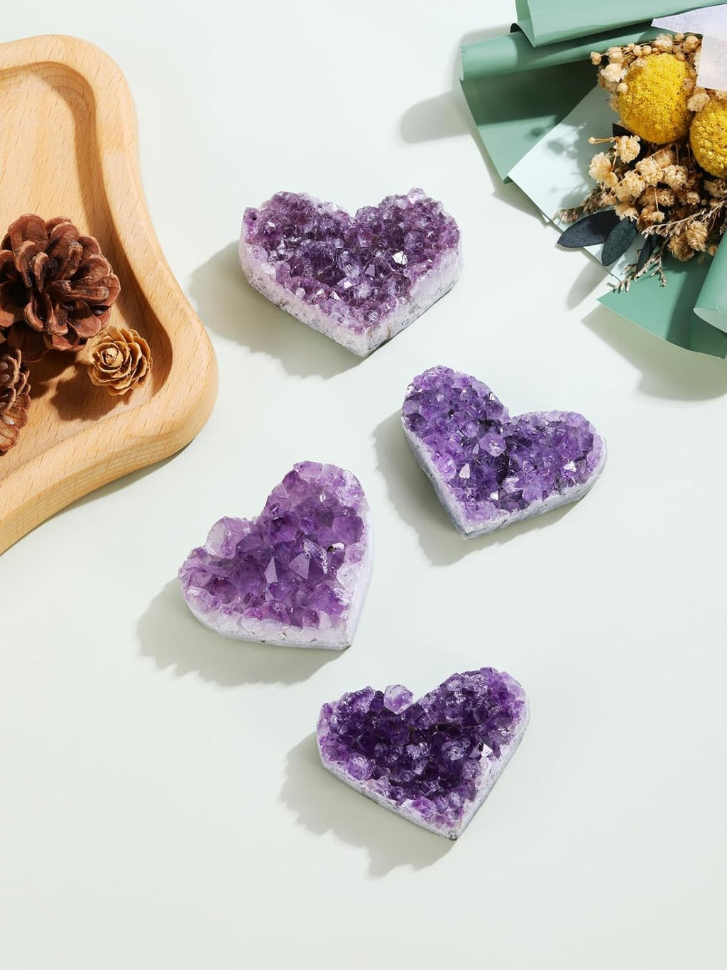 Jovivi Natural Raw Amethyst Heart Crystal Cluster Quartz Druzy, Medium