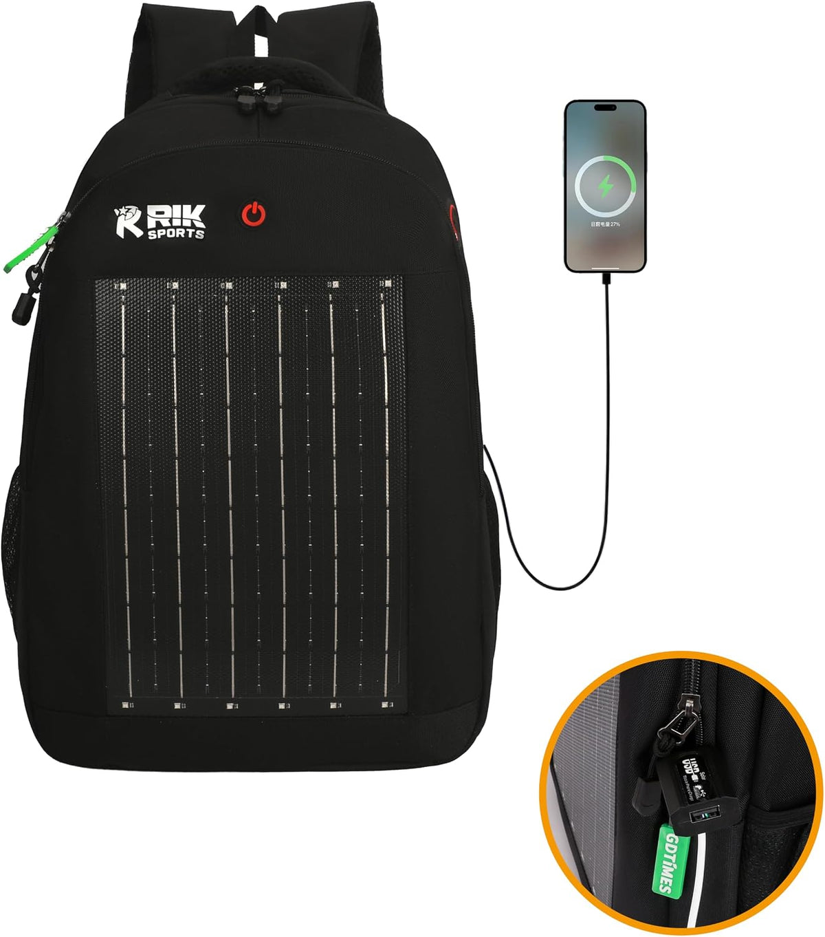 Solar Powered Hiking Backpack with USB Charging Port & LED Light, Waterproof Outdoor Travel Laptop Backpack with Solar Panel for Camping, Trekking & Adventure Gear