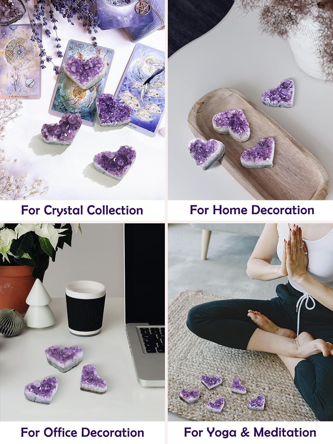 Jovivi Natural Raw Amethyst Heart Crystal Cluster Quartz Druzy, Medium
