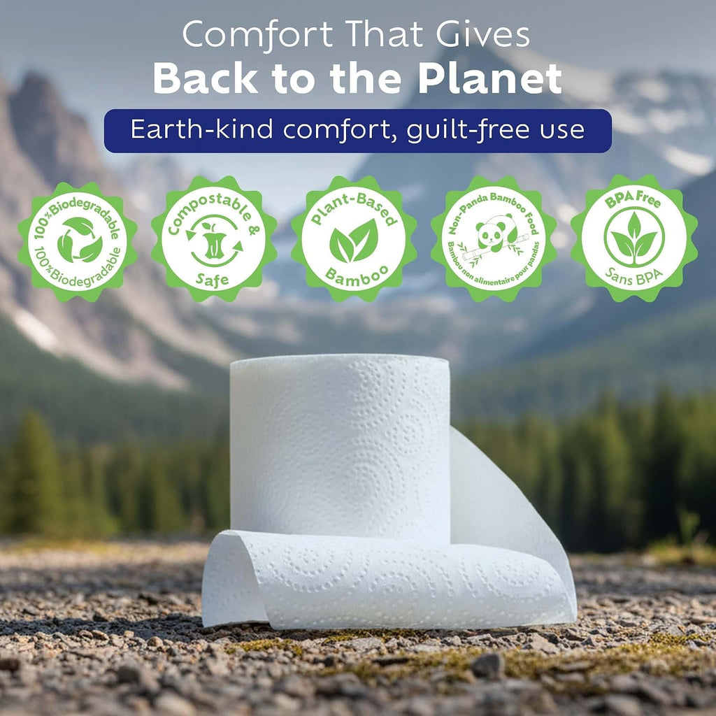 Bamboo Toilet Paper, Septic Safe 2 Ply 300 Sheets Per Roll,  RV Safe, Eco-Friendly Proudly Made in Canada