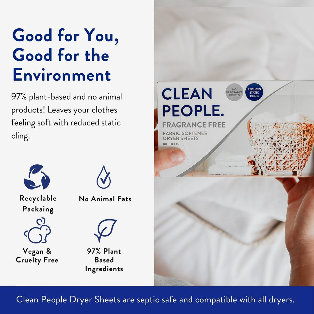 The Clean People Fabric Softener Sheets - Dryer Sheets - Softens & Removes Static Cling - Vegan Laundry Softener With Essential Oils - Fresh Scent, 120 Pack