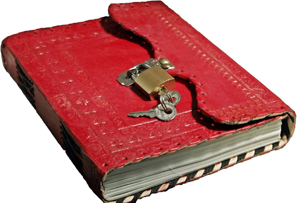 Leather Journal Large Writing Notebook - Handmade Leather Bound Vintage Journal For Women and Men with Lock And Key Gift For Art Sketchbook, Travel Diary And Notebooks To Write In 7 by 5 Inches (King Red)