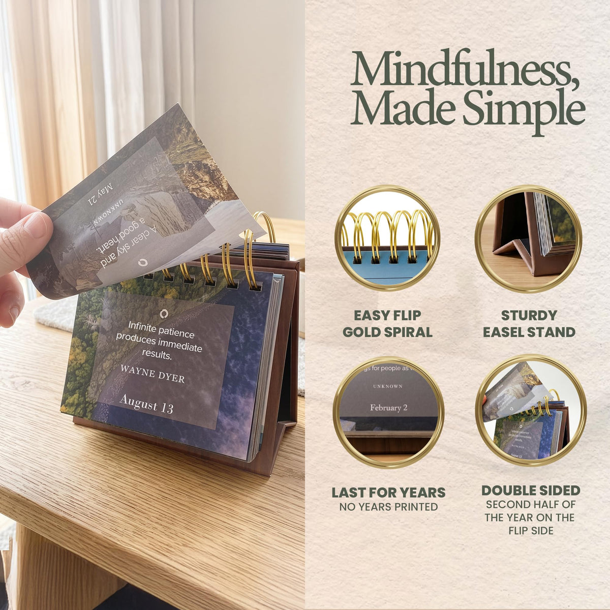 MESMOS Mindfulness Perpetual Flip Calendar with 366 Daily Affirmations - Self Care Gifts for Women, Teacher Appreciation, Inspirational Office Desk Decor, Stress Relief Desk Accessory Gift for Women