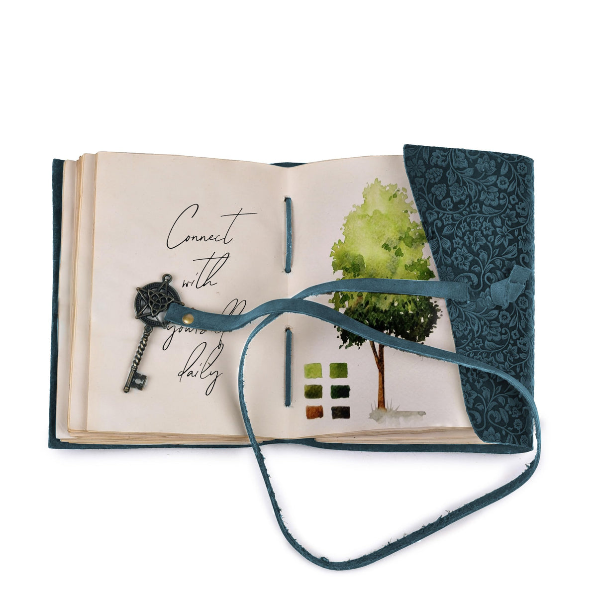 LEATHER VILLAGE Wiccan Journal Floral Pentagram, Green 7x5
