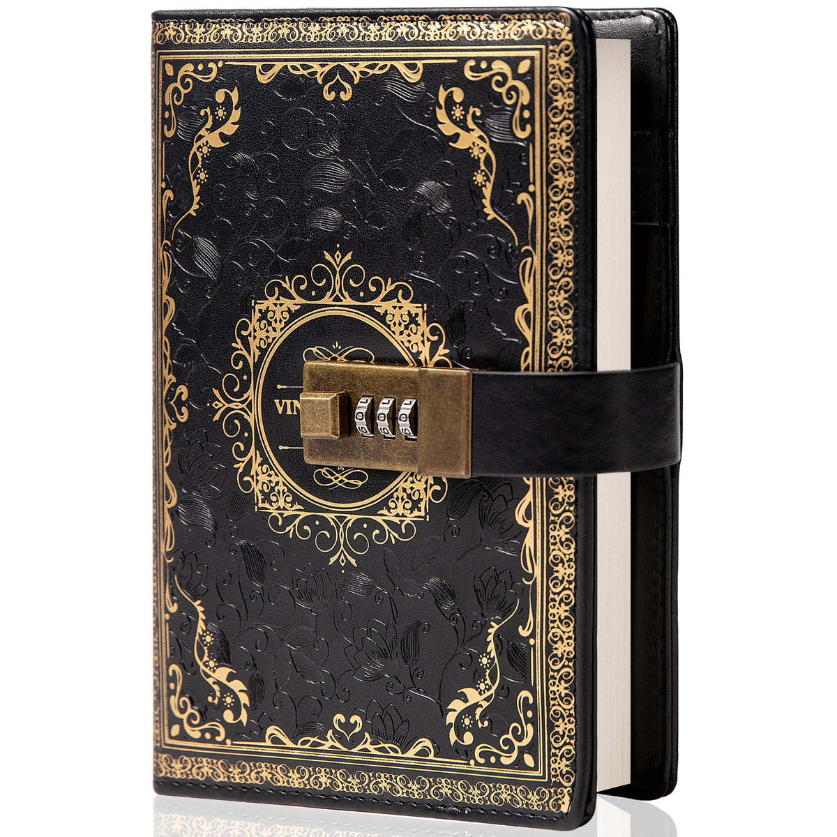 Vintage Leather Journal Notebook with Combination Lock, B6 Embossed Flower Secret Diary Ruled Lined Paper for Writing, Gift for Women Girls Children (Purple)