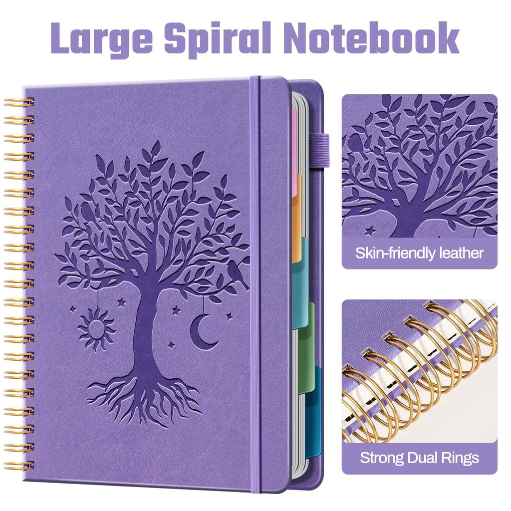Ovesmusl Hardcover Spiral Notebook 8.5" x 11" with 5 Removable Dividers 300 Pages Leather 5 Subject Notebook College Ruled 100GSM Large Spiral Notebooks for Work Thick Lined Journal for Women, Green