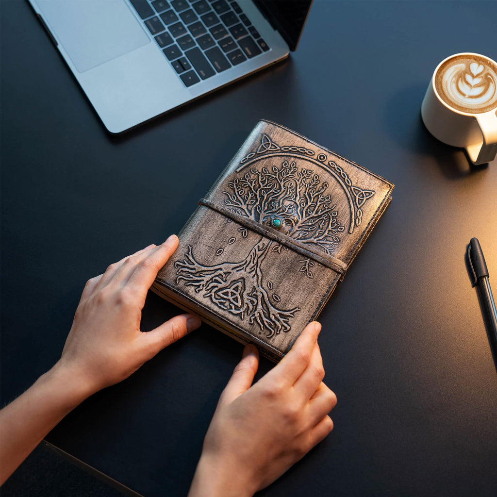 Leather Journal Refillable Lined Paper Tree of Life Handmade Leather Journal/Writing Notebook Diary/Bound Daily Notepad for Men & Women Medium, Writing pad for Artist, Sketch