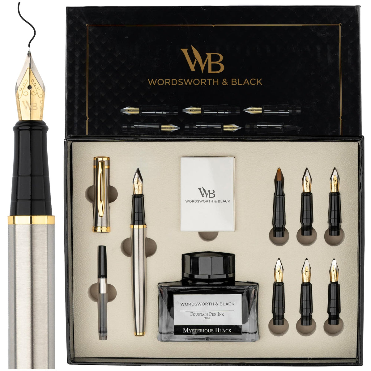 Wordsworth & Black Luxury Calligraphy Pen Set for Writing, 6 Nibs, Rainbow