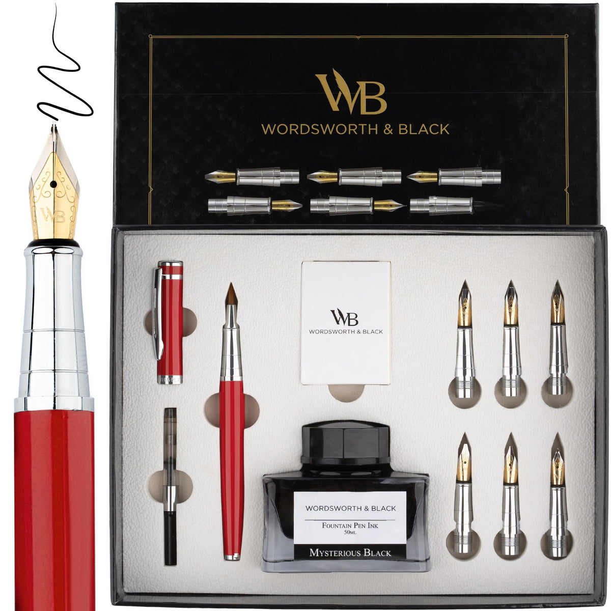 Wordsworth & Black Luxury Calligraphy Pen Set for Writing, 6 Nibs, Rainbow