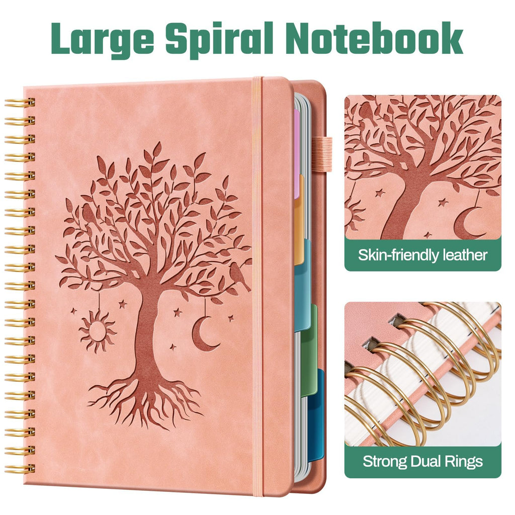 Ovesmusl Hardcover Spiral Notebook 8.5" x 11" with 5 Removable Dividers 300 Pages Leather 5 Subject Notebook College Ruled 100GSM Large Spiral Notebooks for Work Thick Lined Journal for Women, Green
