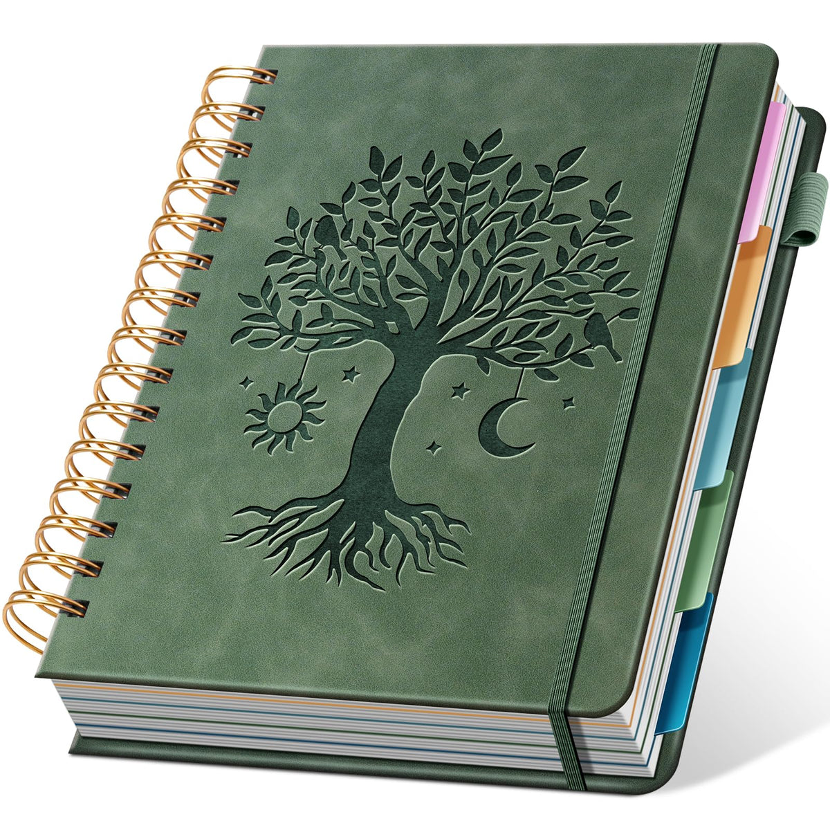 Ovesmusl Hardcover Spiral Notebook 8.5" x 11" with 5 Removable Dividers 300 Pages Leather 5 Subject Notebook College Ruled 100GSM Large Spiral Notebooks for Work Thick Lined Journal for Women, Green