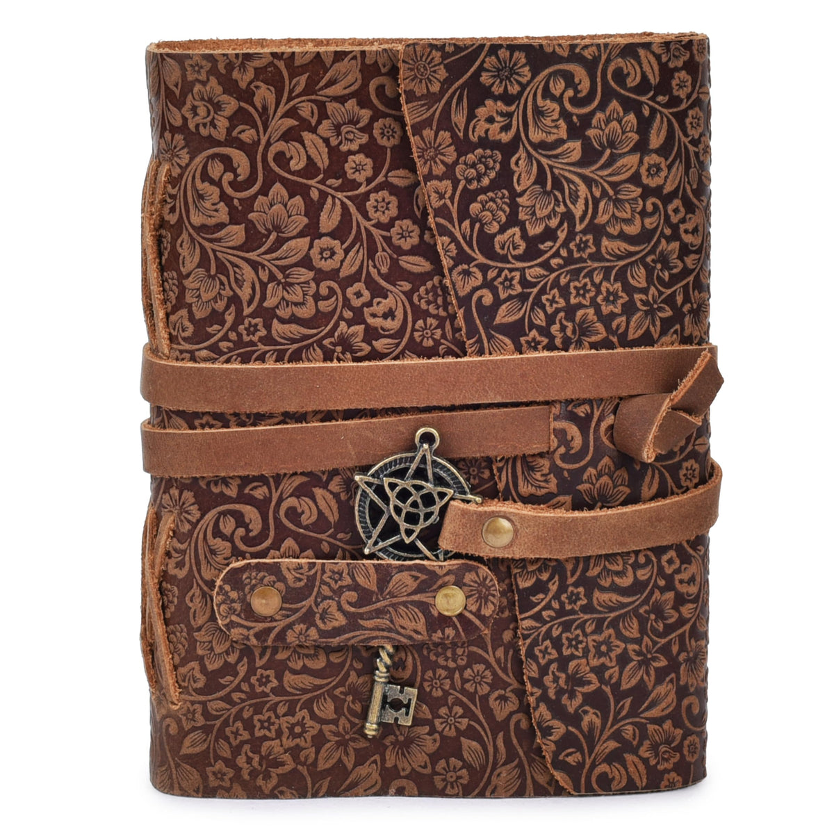 LEATHER VILLAGE Wiccan Journal Floral Pentagram, Green 7x5