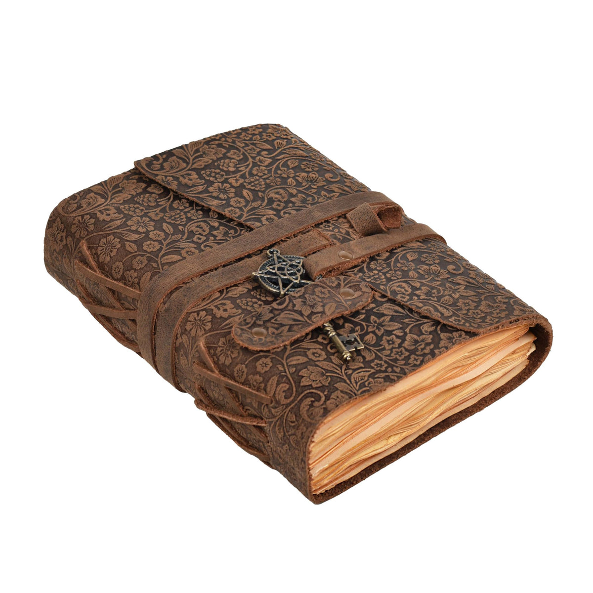 LEATHER VILLAGE Wiccan Journal Floral Pentagram, Green 7x5