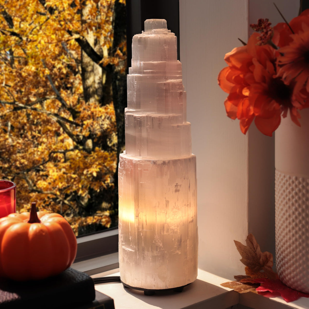 Selenite Crystal Lamp, (ETL Certified), Moroccan Natural Selenite with Switch Cord (Small 20cm)