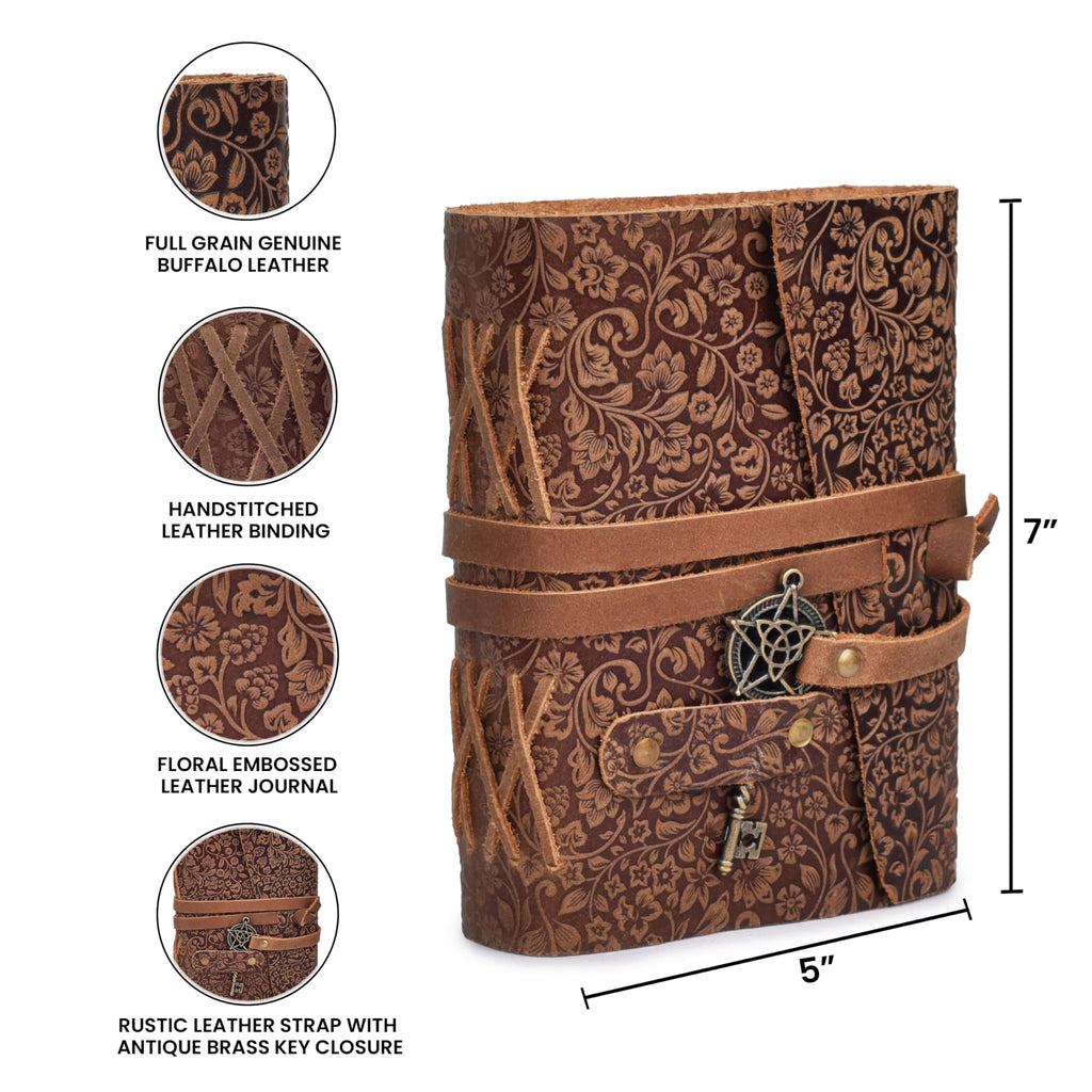 LEATHER VILLAGE Wiccan Journal Floral Pentagram, Green 7x5