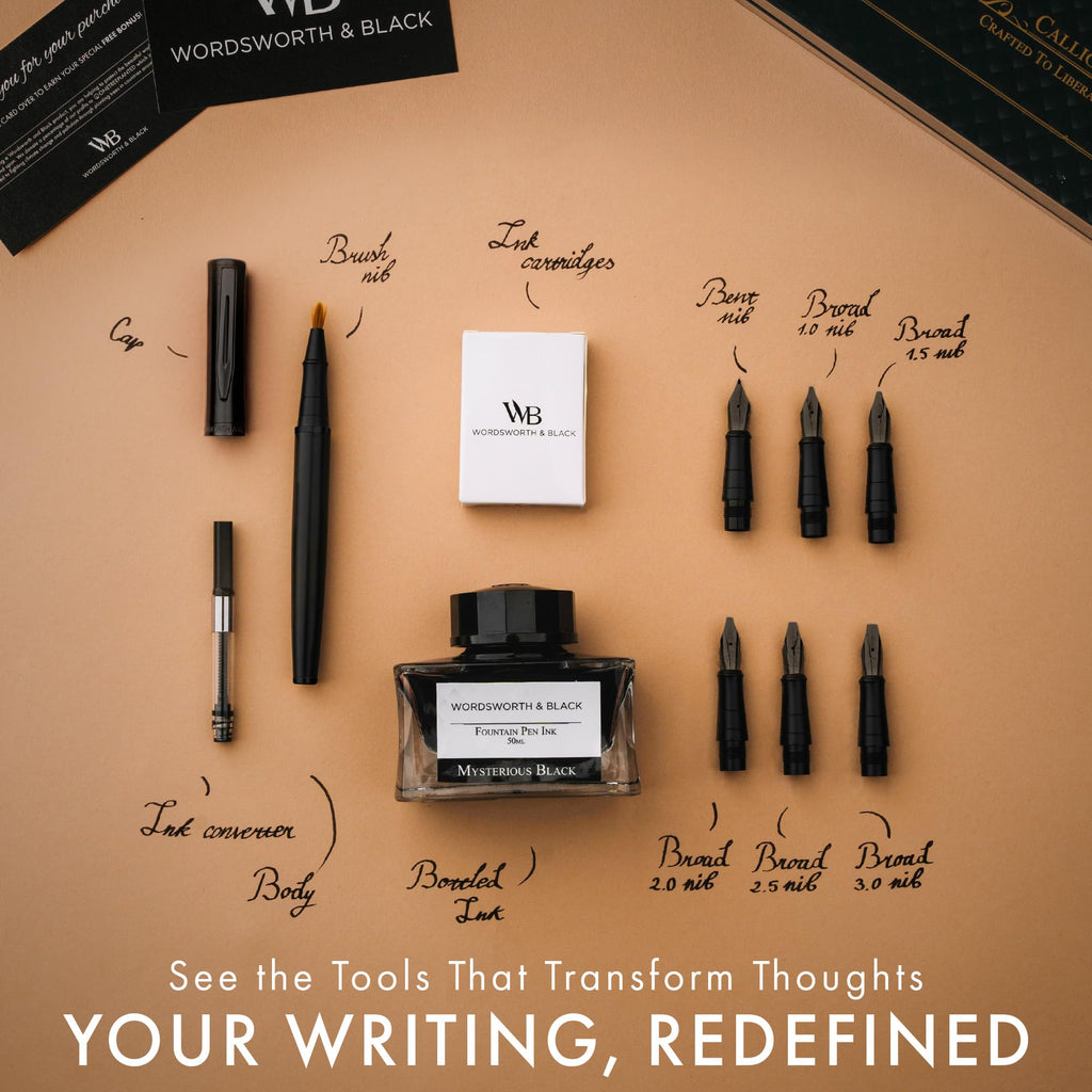 Wordsworth & Black Luxury Calligraphy Pen Set for Writing, 6 Nibs, Rainbow