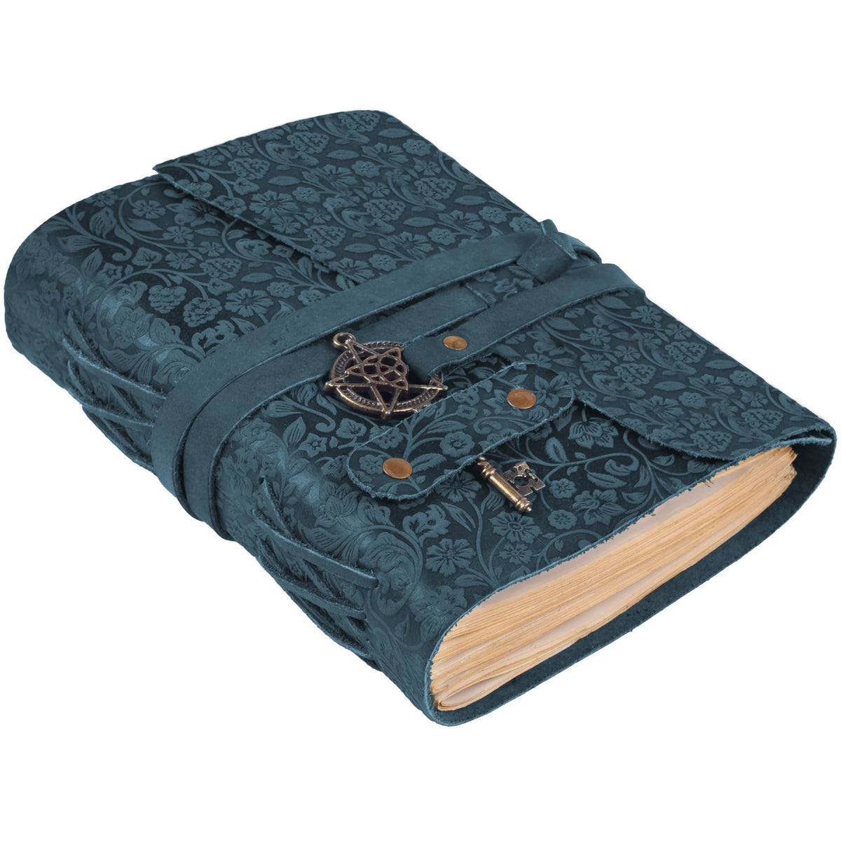 LEATHER VILLAGE Wiccan Journal Floral Pentagram, Green 7x5