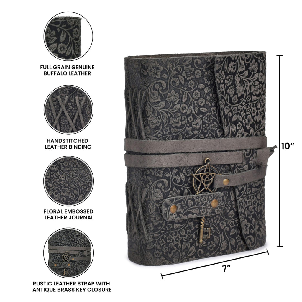LEATHER VILLAGE Wiccan Journal Floral Pentagram, Green 7x5