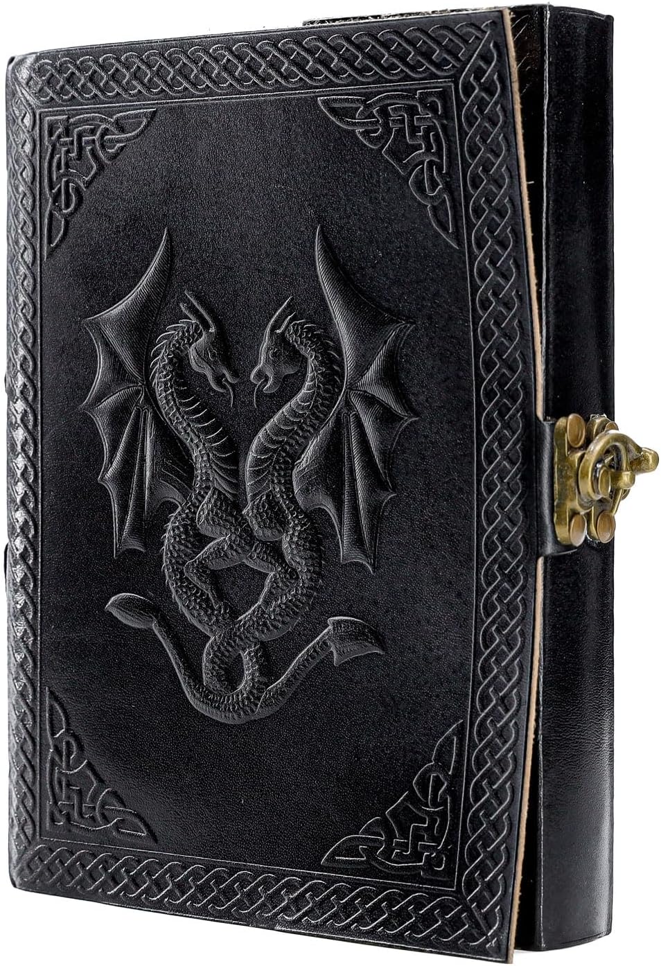 Handmade Leather Double Dragon Journal/Writing Notebook Diary/Bound Daily Notepad for Men & Women Unlined Paper Medium, Writing pad Gift for Artist, Sketch (8 x 6, Black)