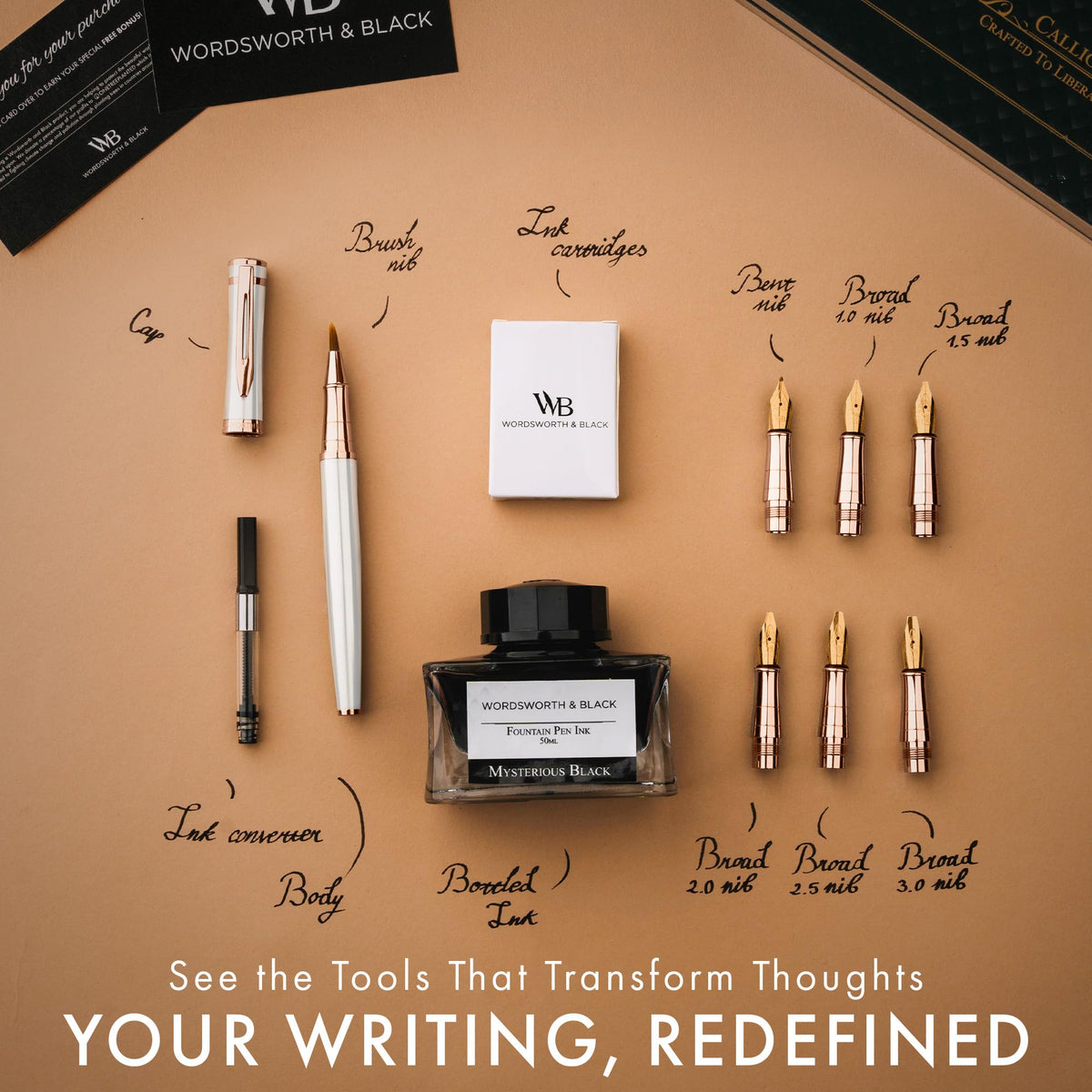 Wordsworth & Black Luxury Calligraphy Pen Set for Writing, 6 Nibs, Rainbow